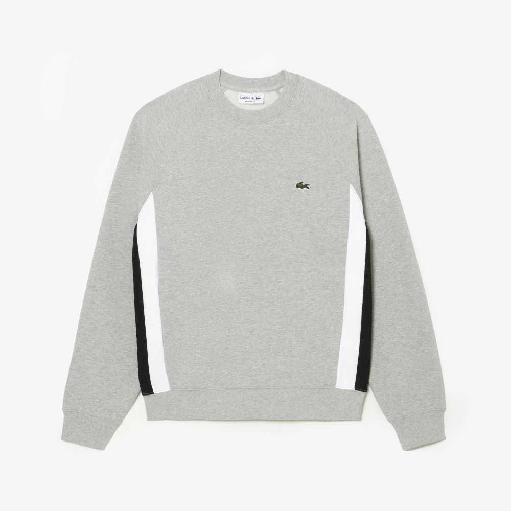 Lacoste Brushed Fleece Colorblock Sweatshirt Grey Chine / Black / White | IDW-132056