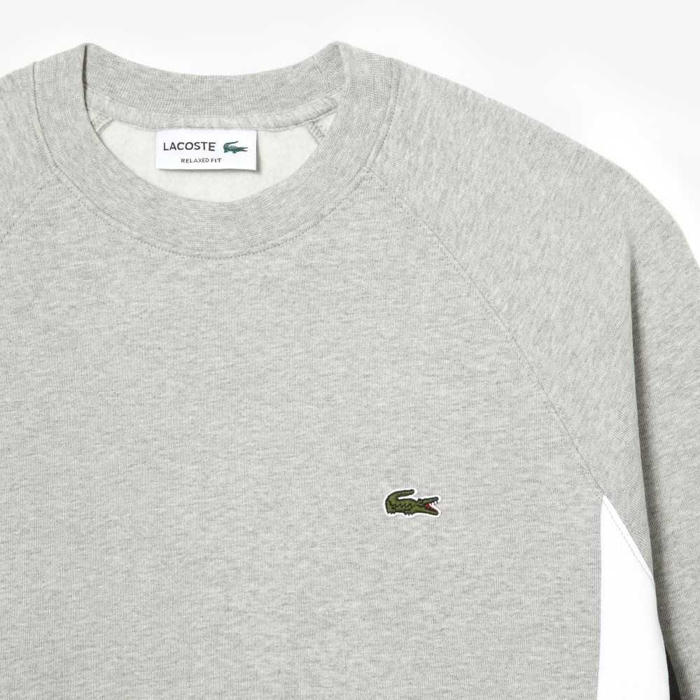 Lacoste Brushed Fleece Colorblock Sweatshirt Grey Chine / Black / White | IDW-132056