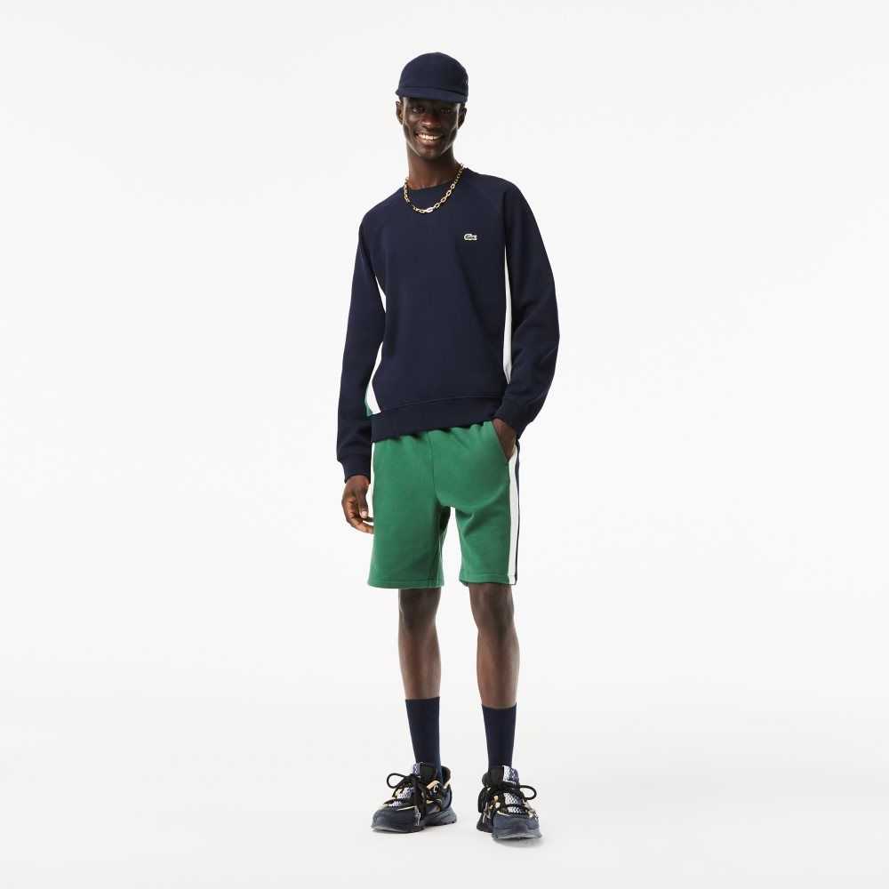 Lacoste Brushed Fleece Colorblock Sweatshirt Navy Blue / Green / White | UGT-078493