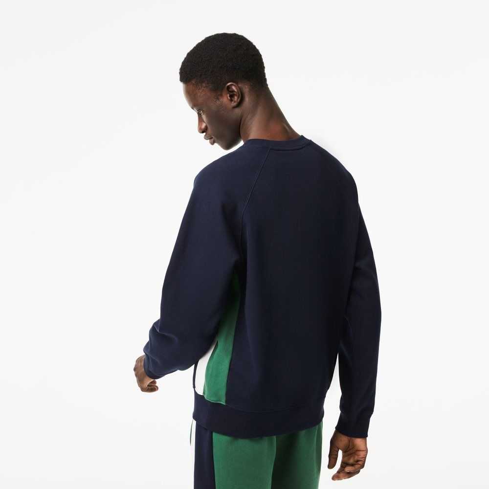 Lacoste Brushed Fleece Colorblock Sweatshirt Navy Blue / Green / White | UGT-078493