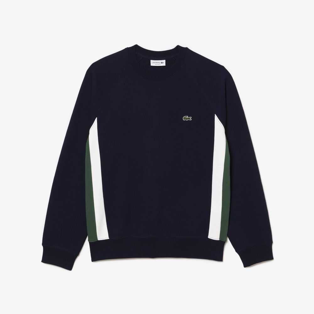 Lacoste Brushed Fleece Colorblock Sweatshirt Navy Blue / Green / White | UGT-078493