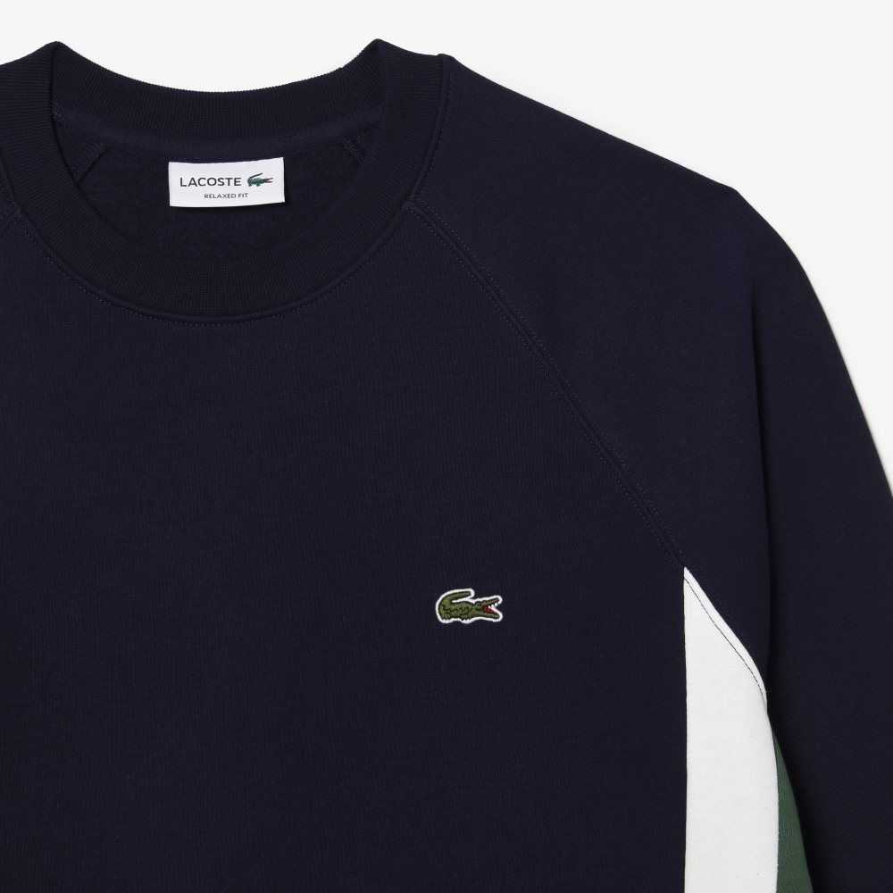 Lacoste Brushed Fleece Colorblock Sweatshirt Navy Blue / Green / White | UGT-078493