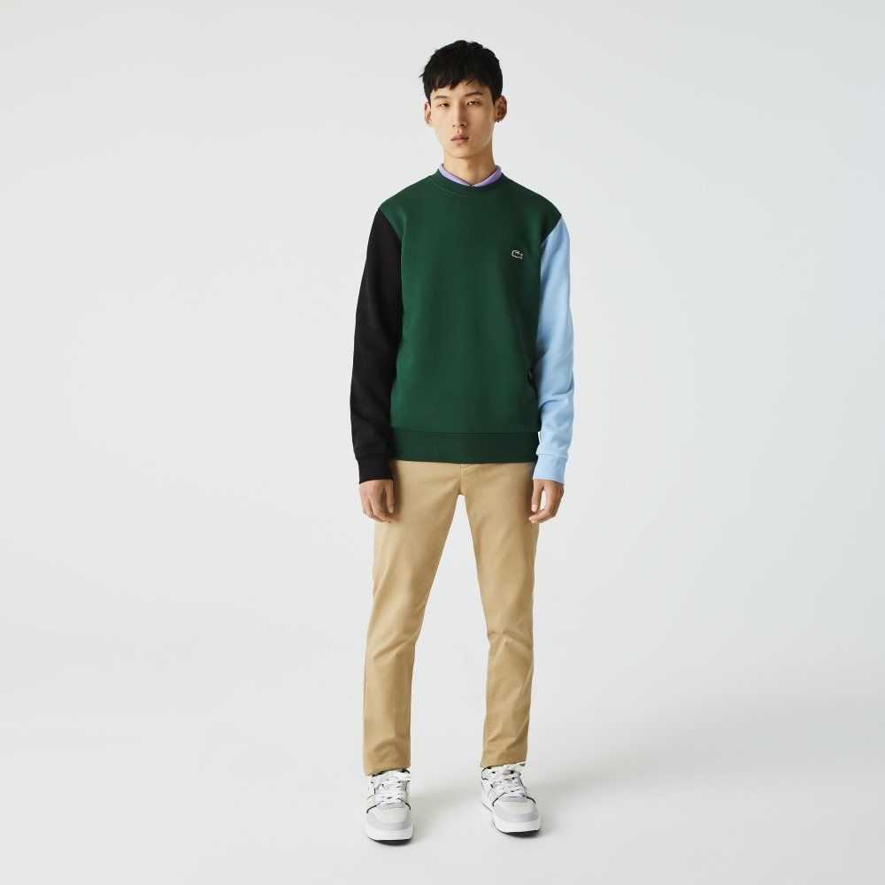 Lacoste Brushed Fleece Sweatshirt Green / Black / Blue | VUH-578934