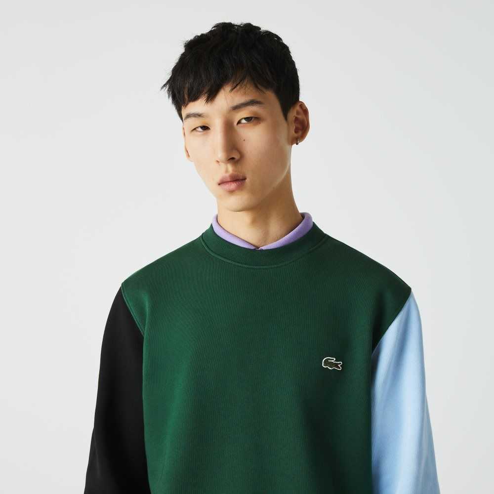 Lacoste Brushed Fleece Sweatshirt Green / Black / Blue | VUH-578934