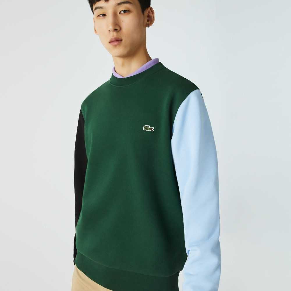 Lacoste Brushed Fleece Sweatshirt Green / Black / Blue | VUH-578934