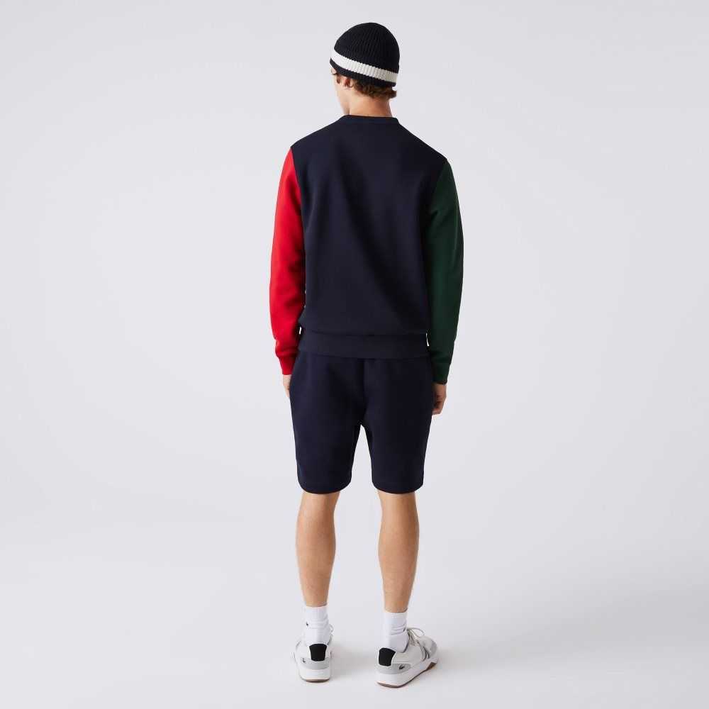 Lacoste Brushed Fleece Sweatshirt Navy Blue / Green / Red | AXD-098617