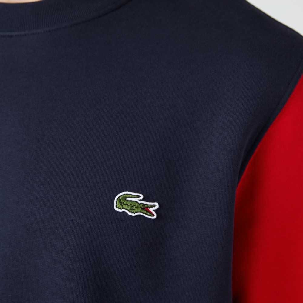 Lacoste Brushed Fleece Sweatshirt Navy Blue / Green / Red | AXD-098617