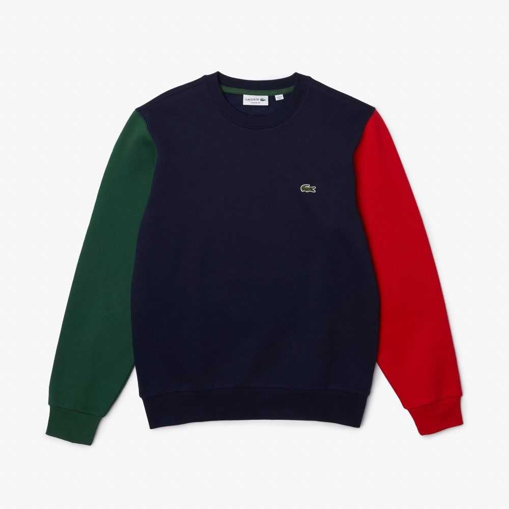 Lacoste Brushed Fleece Sweatshirt Navy Blue / Green / Red | AXD-098617