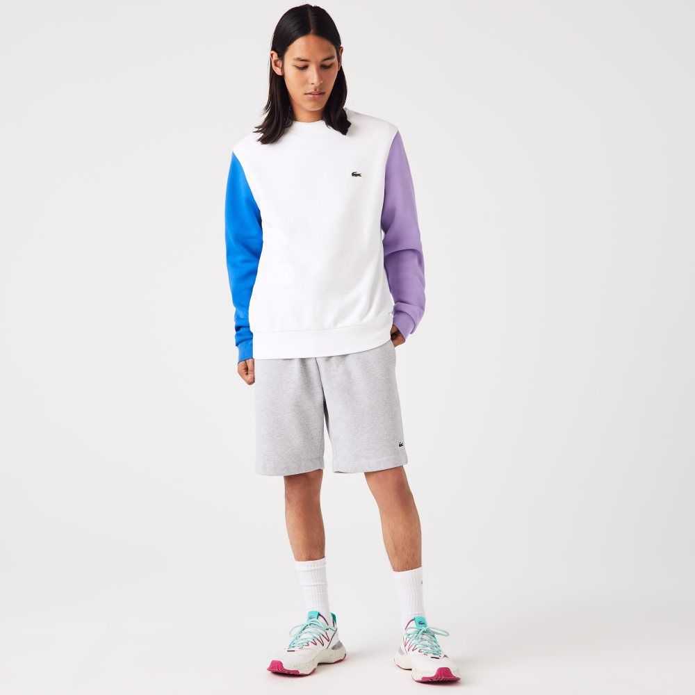 Lacoste Brushed Fleece Sweatshirt White / Blue / Purple | OHT-302975