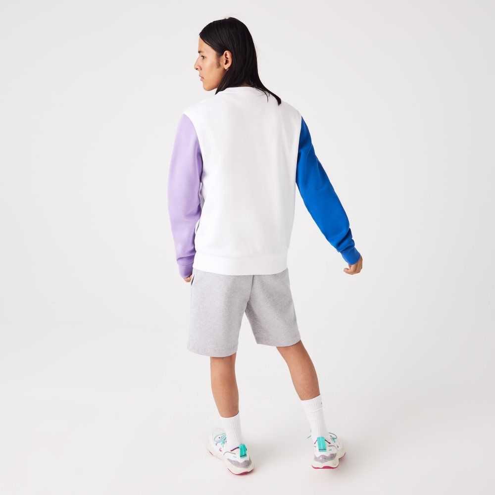 Lacoste Brushed Fleece Sweatshirt White / Blue / Purple | OHT-302975