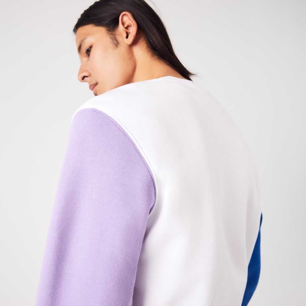 Lacoste Brushed Fleece Sweatshirt White / Blue / Purple | OHT-302975