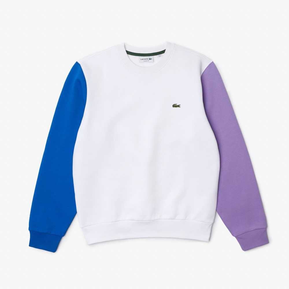 Lacoste Brushed Fleece Sweatshirt White / Blue / Purple | OHT-302975