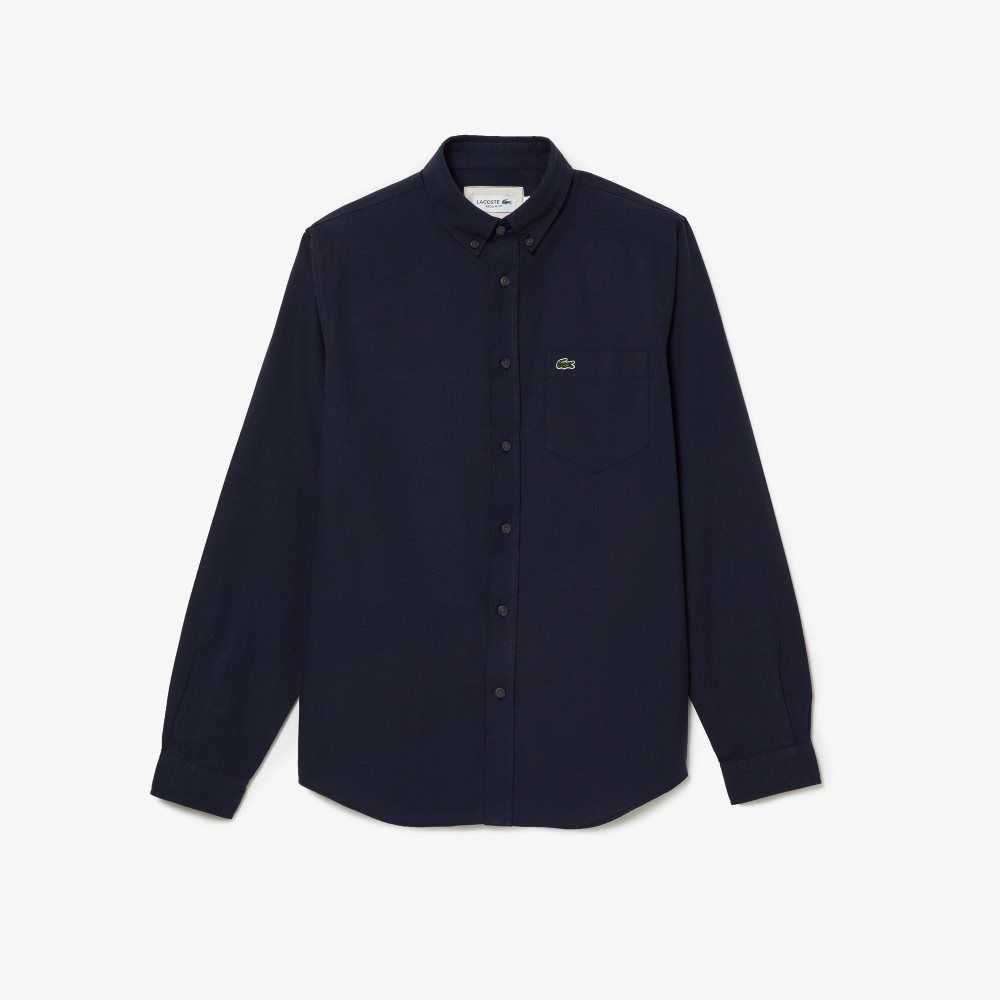 Lacoste Buttoned Collar Oxford Cotton Shirt Navy Blue | KNH-134507