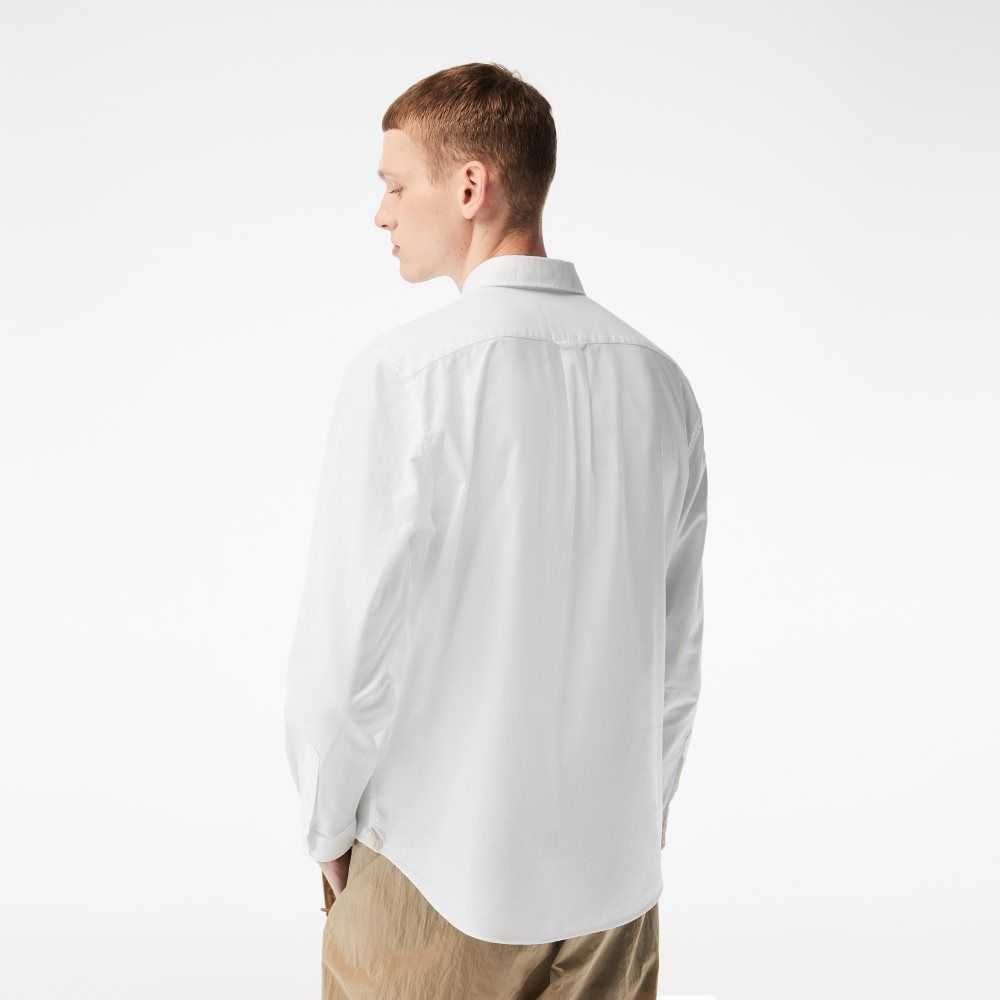 Lacoste Buttoned Collar Oxford Cotton Shirt White | OXG-592460