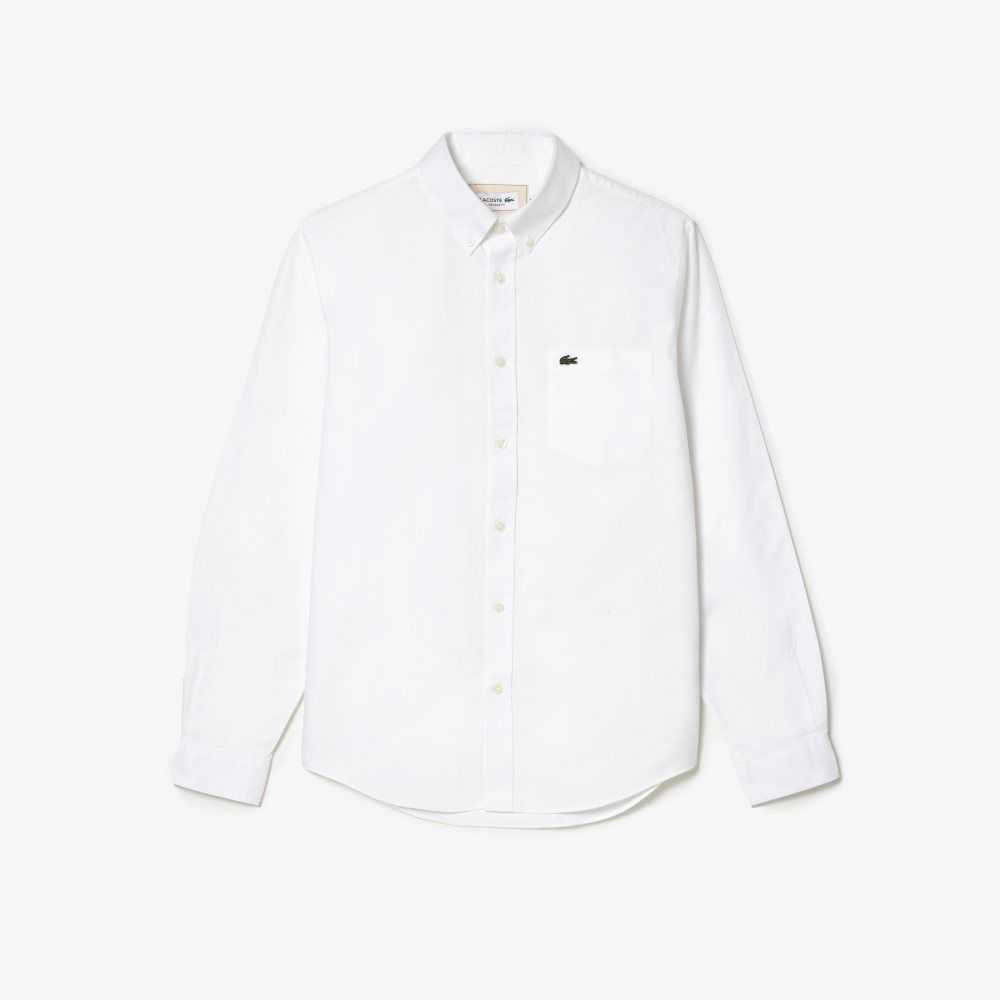 Lacoste Buttoned Collar Oxford Cotton Shirt White | OXG-592460