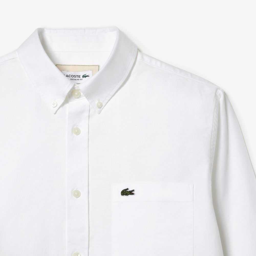 Lacoste Buttoned Collar Oxford Cotton Shirt White | OXG-592460