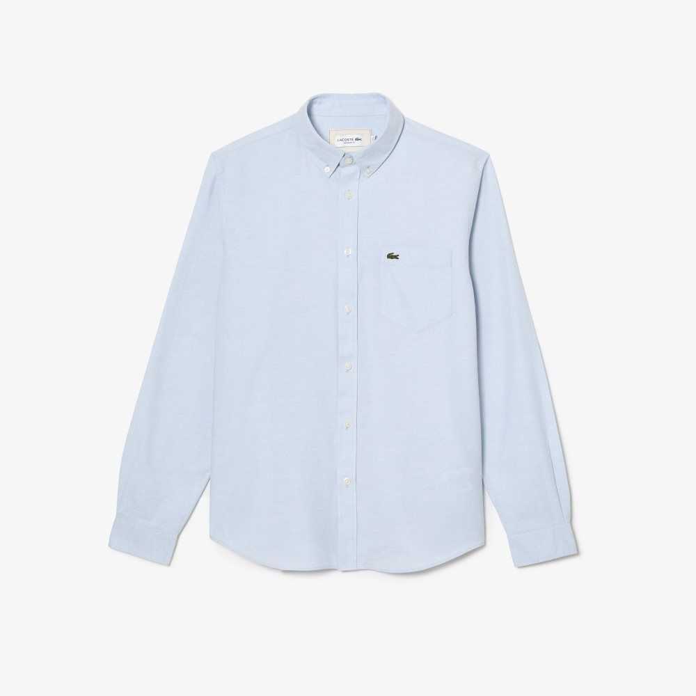 Lacoste Buttoned Collar Oxford Cotton Shirt Blue | RYI-367480