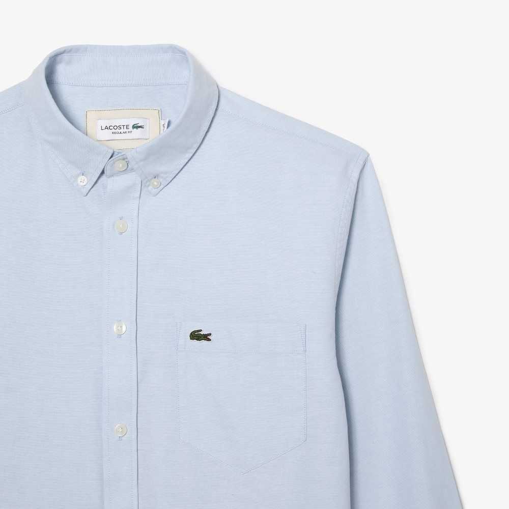 Lacoste Buttoned Collar Oxford Cotton Shirt Blue | RYI-367480