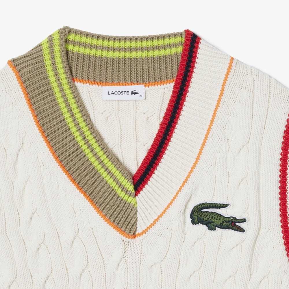 Lacoste Cable Knit Sweater Vest White | XEP-012473