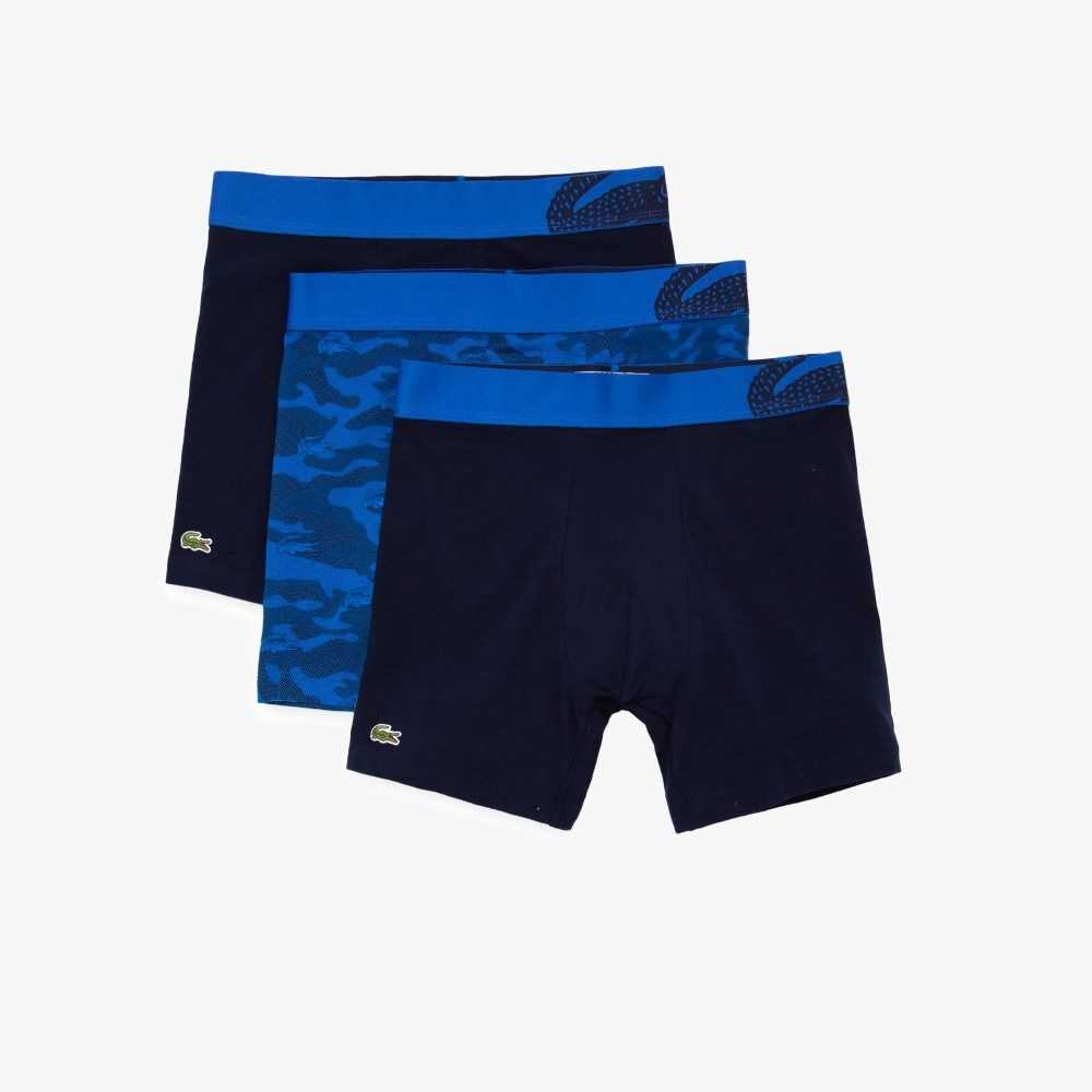 Lacoste Camouflage Print Boxer Brief 3-Pack Blue / Navy Blue | XBJ-054862