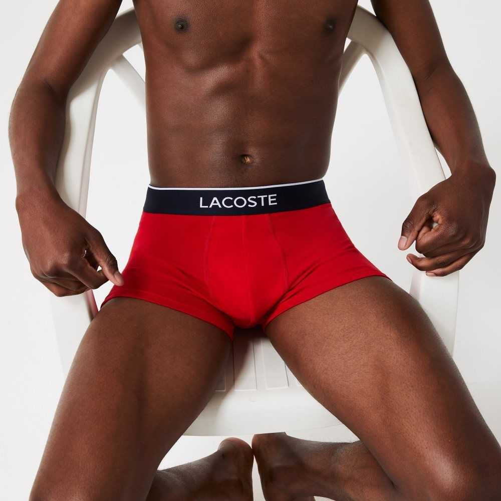 Lacoste Casual Signature Boxer Trunks 3-Pack Navy Blue / Grey Chine / Red | BVT-541309