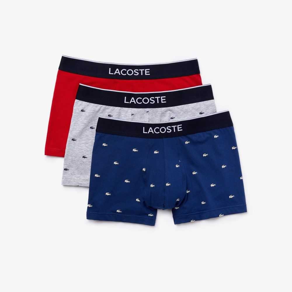 Lacoste Casual Signature Boxer Trunks 3-Pack Navy Blue / Grey Chine / Red | BVT-541309