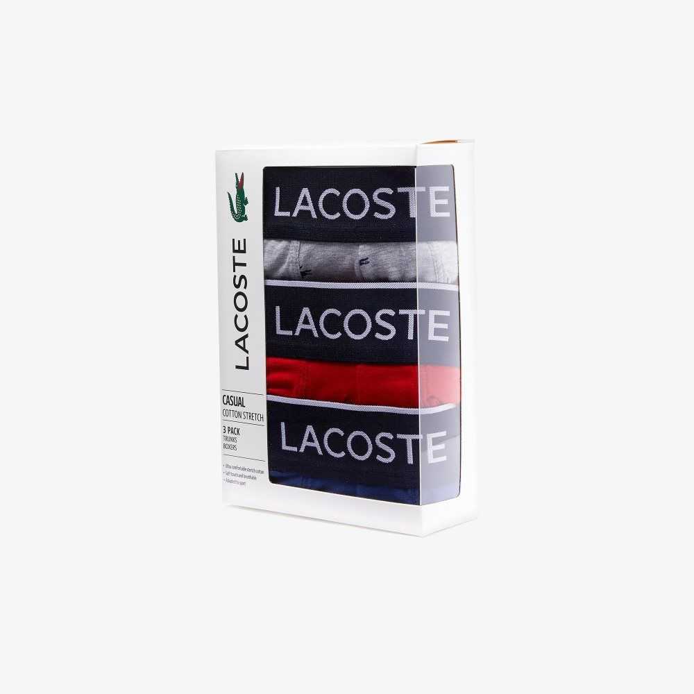 Lacoste Casual Signature Boxer Trunks 3-Pack Navy Blue / Grey Chine / Red | BVT-541309