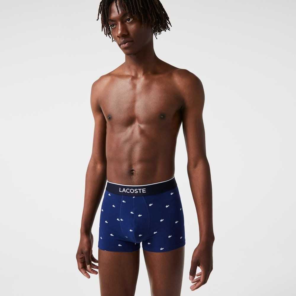 Lacoste Casual Signature Boxer Trunks 3-Pack Navy Blue / Grey Chine / Red | BVT-541309