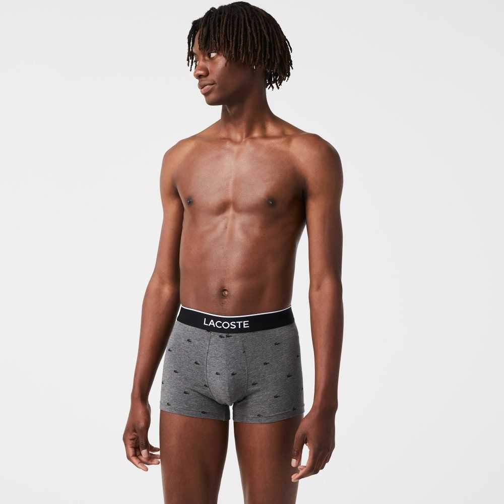 Lacoste Casual Signature Boxer Trunks 3-Pack Black / Grey Chine | YSK-980642