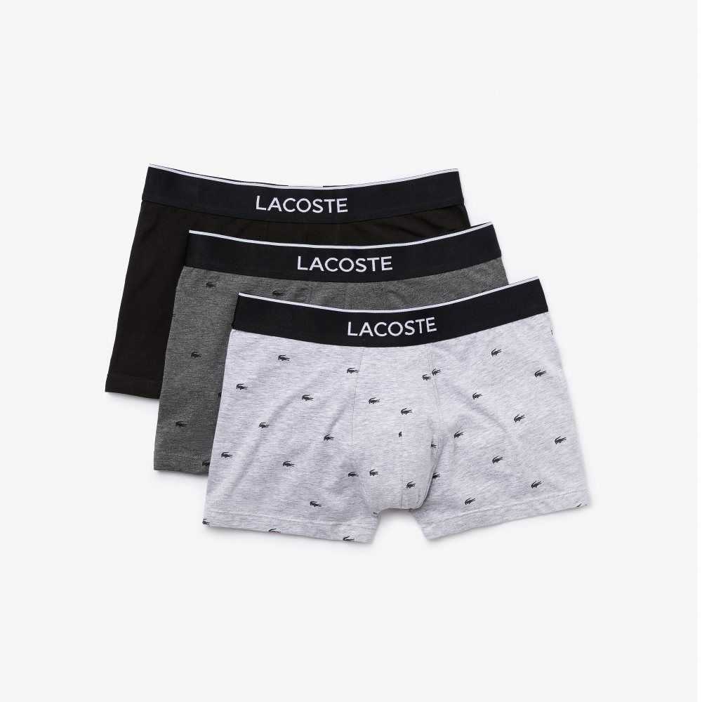 Lacoste Casual Signature Boxer Trunks 3-Pack Black / Grey Chine | YSK-980642