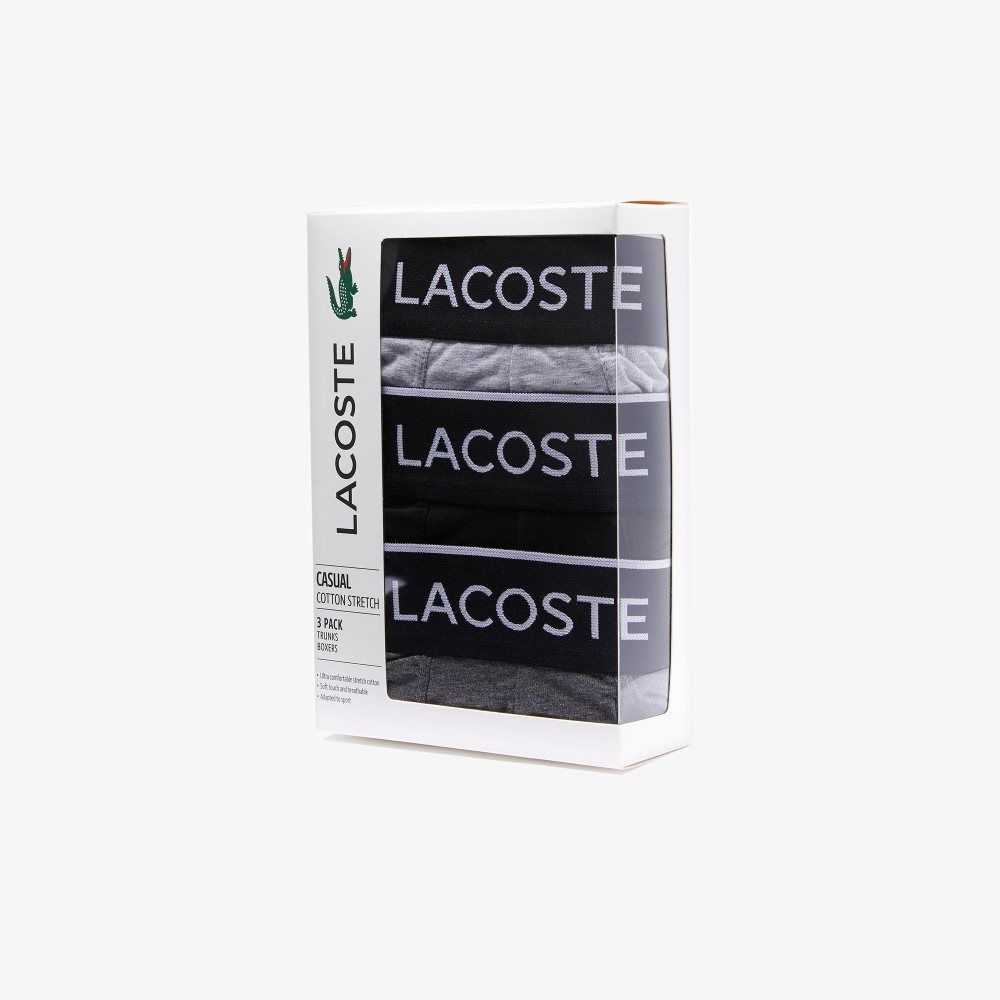 Lacoste Casual Signature Boxer Trunks 3-Pack Black / Grey Chine | YSK-980642