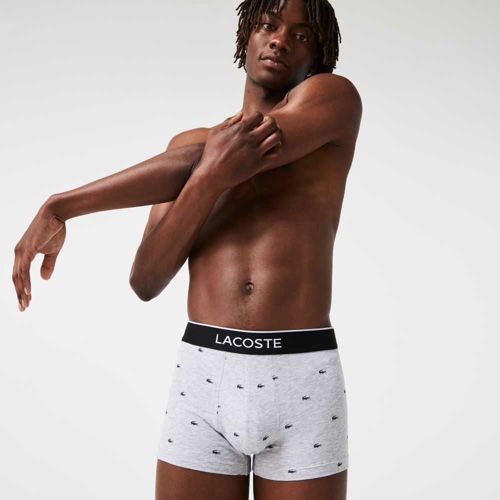 Lacoste Casual Signature Boxer Trunks 3-Pack Black / Grey Chine | YSK-980642