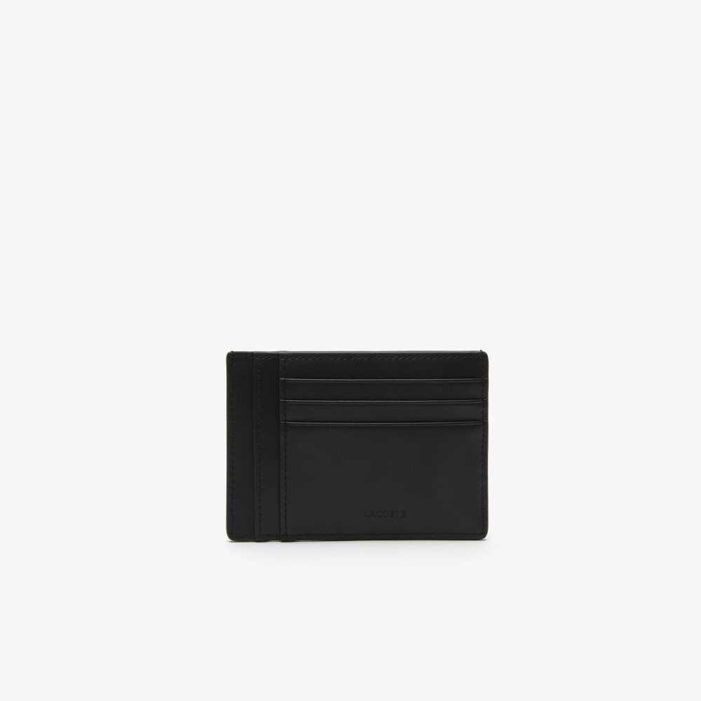 Lacoste Chantaco Calfskin Leather Card Holder Black | JQC-948650