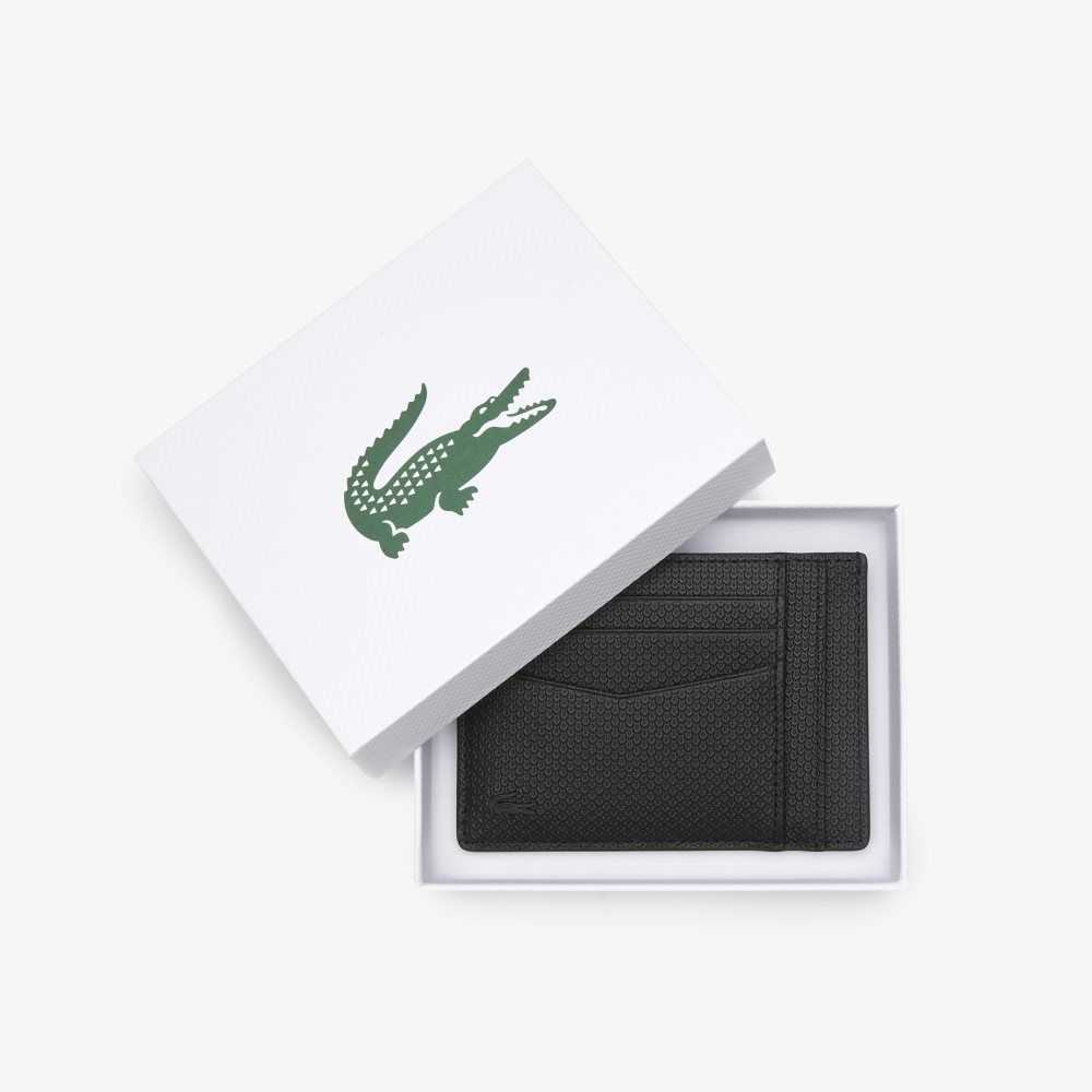 Lacoste Chantaco Calfskin Leather Card Holder Black | JQC-948650