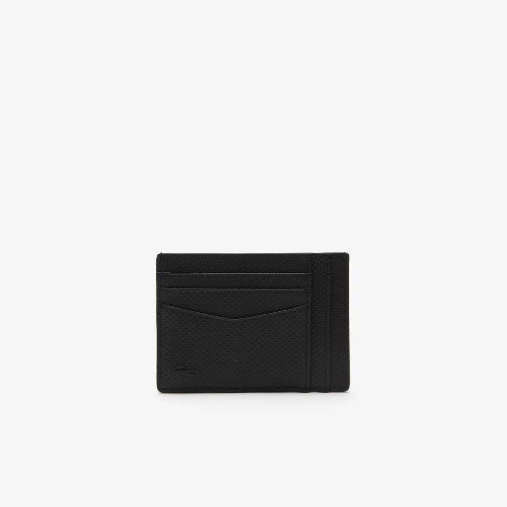 Lacoste Chantaco Calfskin Leather Card Holder Black | JQC-948650