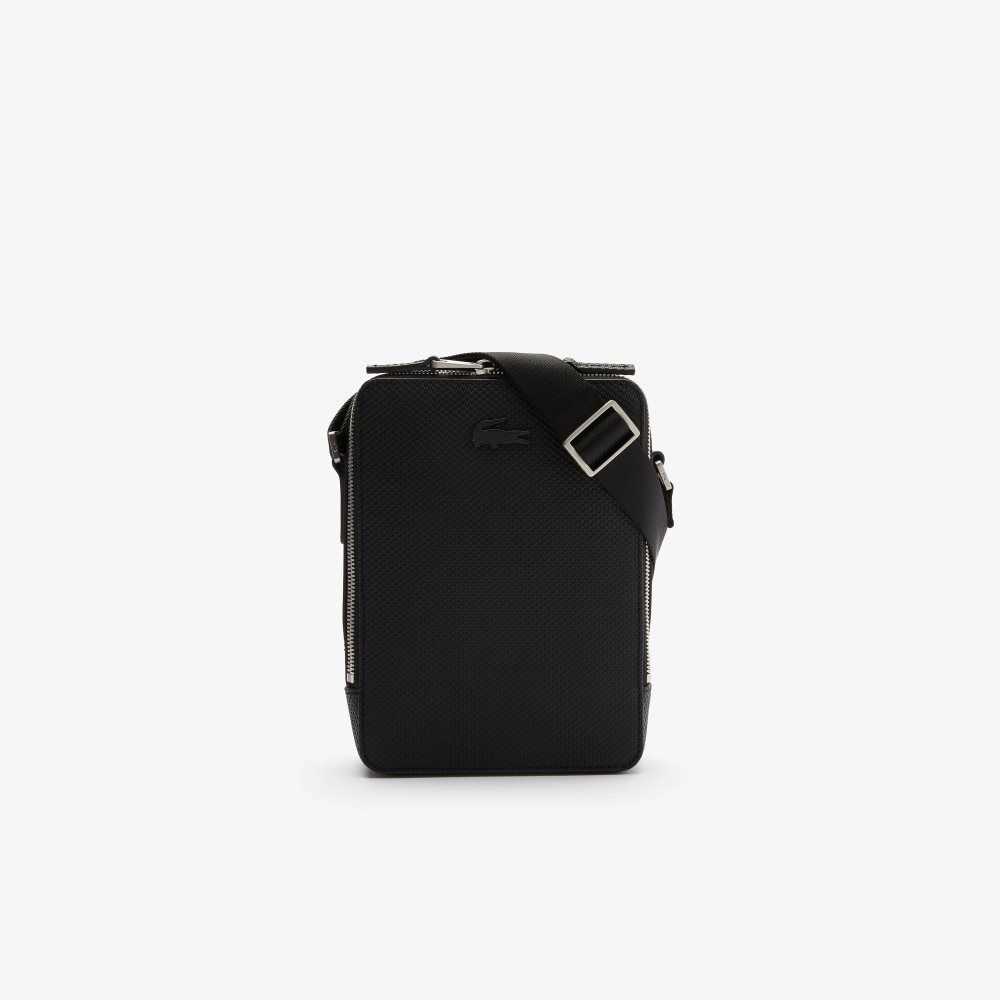 Lacoste Chantaco Matte Stitched Leather Vertical Camera Bag Black | SPR-107482