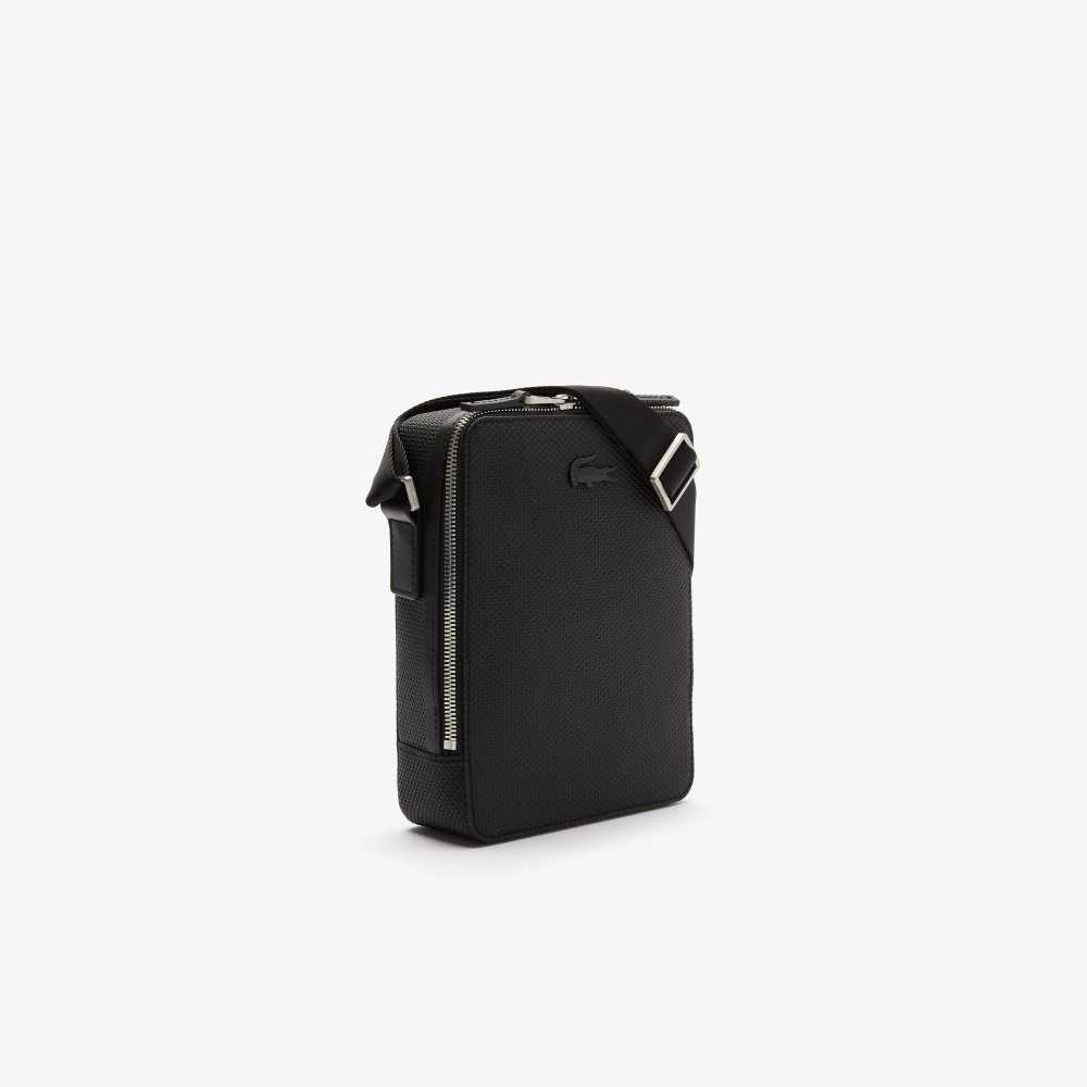 Lacoste Chantaco Matte Stitched Leather Vertical Camera Bag Black | SPR-107482