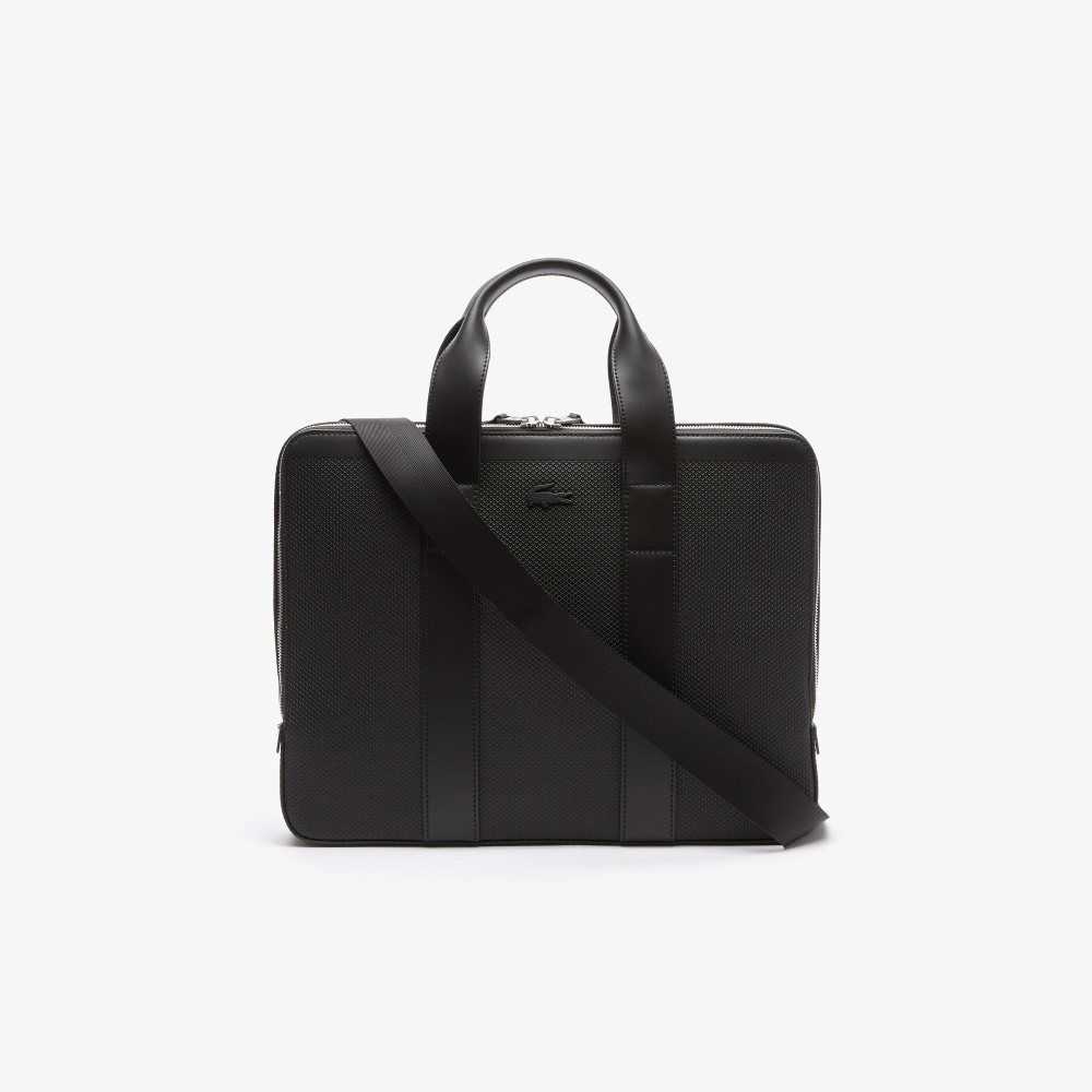 Lacoste Chantaco Pique Leather Extra Slim Computer Bag Black | CYI-860713