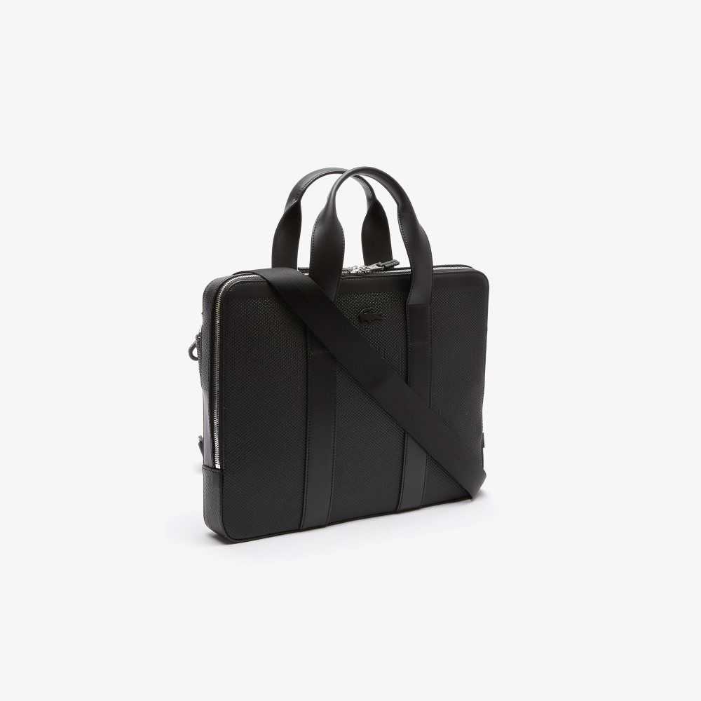 Lacoste Chantaco Pique Leather Extra Slim Computer Bag Black | CYI-860713