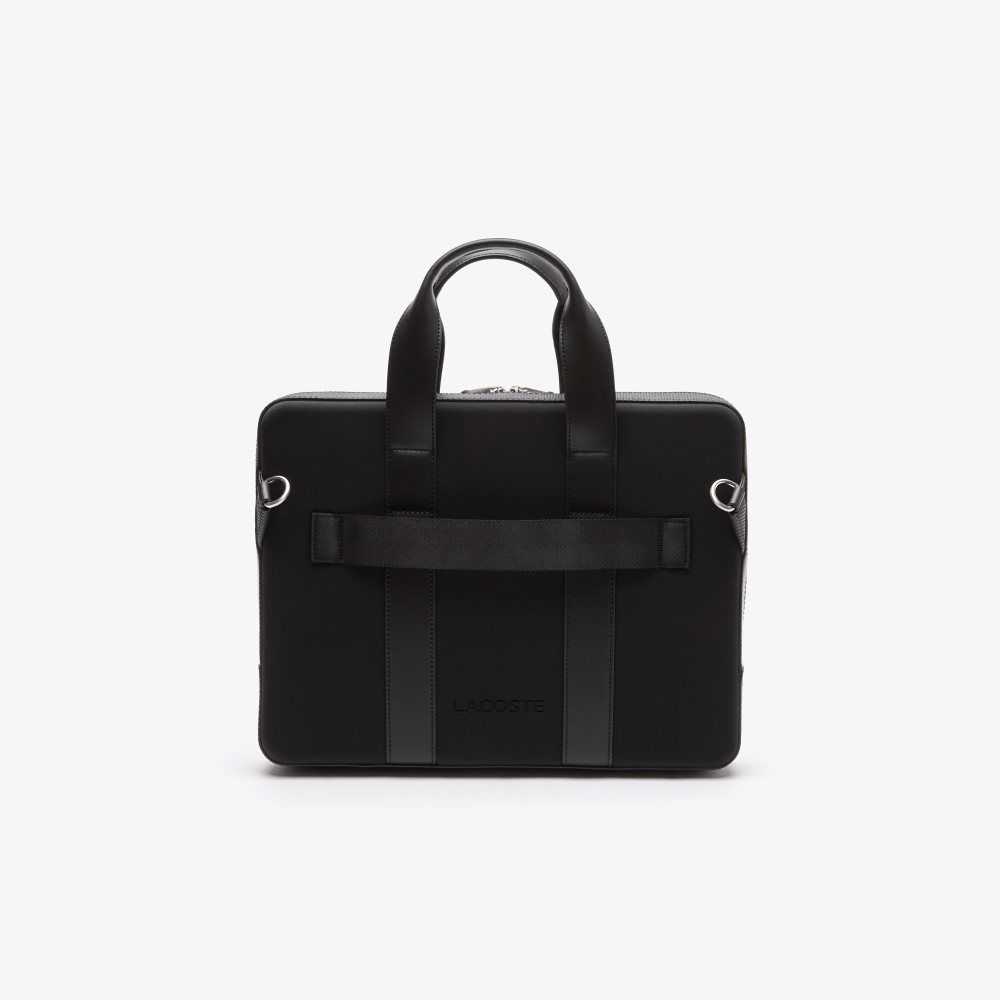 Lacoste Chantaco Pique Leather Extra Slim Computer Bag Black | CYI-860713