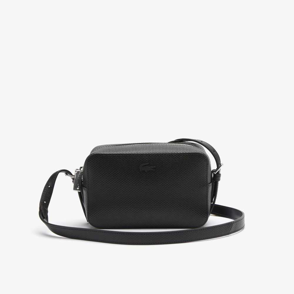 Lacoste Chantaco Pique Leather Small Shoulder Bag Black | DRA-098746