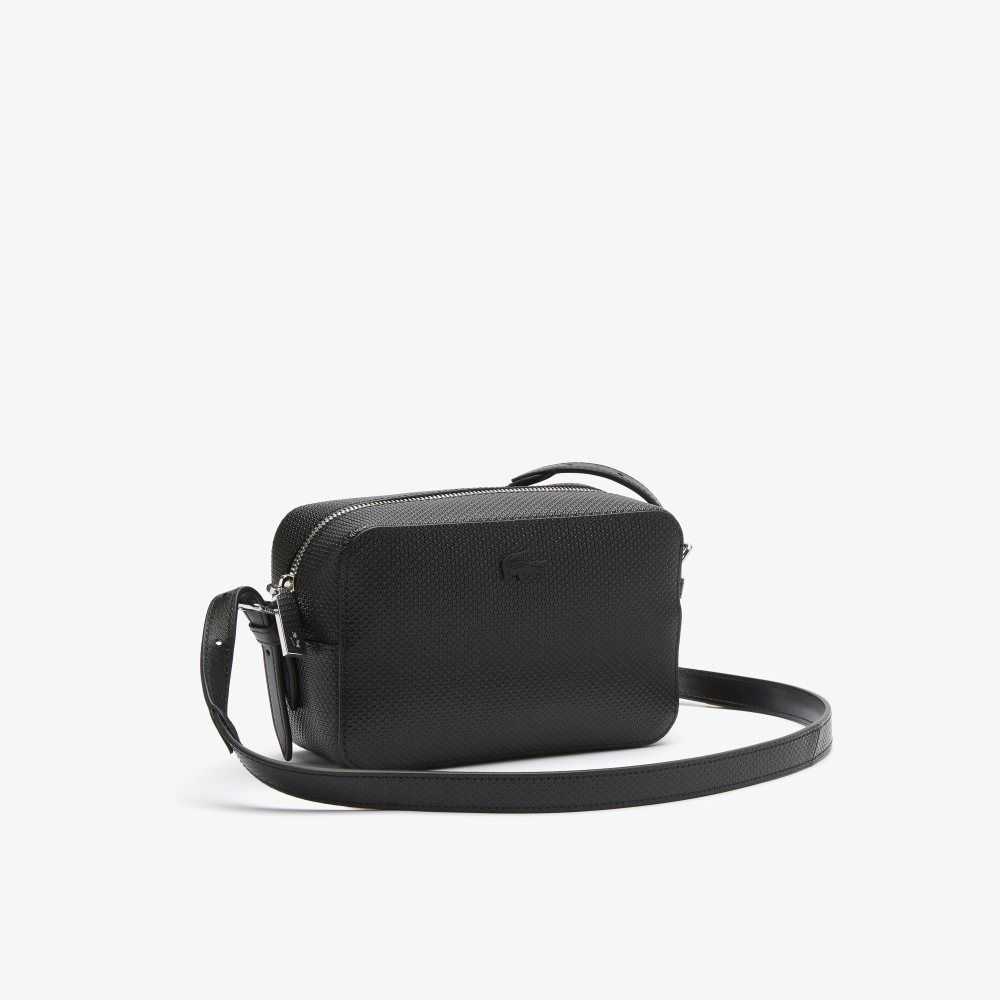 Lacoste Chantaco Pique Leather Small Shoulder Bag Black | DRA-098746