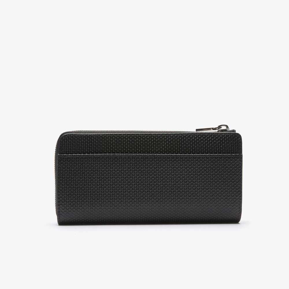 Lacoste Chantaco Zippered Matte Pique Leather Wallet Black | SOM-924756