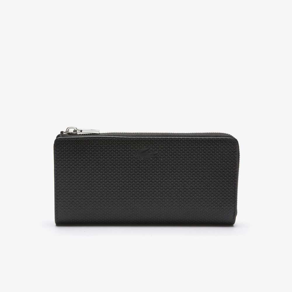 Lacoste Chantaco Zippered Matte Pique Leather Wallet Black | SOM-924756