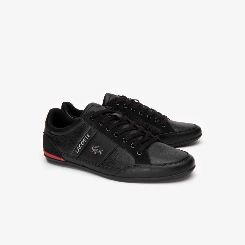 Lacoste Chaymon Leather Sneakers Black/Red | FBA-310875