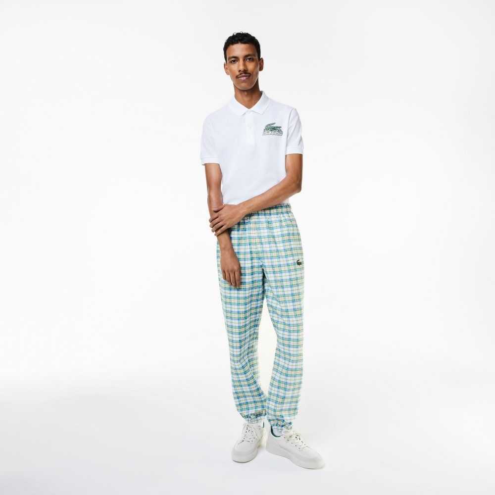 Lacoste Check Print Track Pants White | RVI-593641