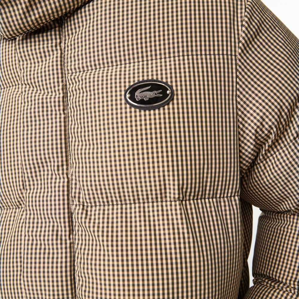 Lacoste Check Print Water-Repellent Twill Padded Jacket Beige / Navy Blue / White / Khaki Green | CBF-294873