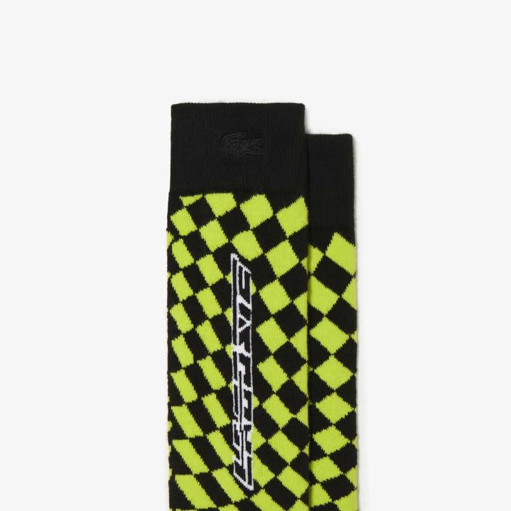 Lacoste Checkerboard Compression Socks Black / Yellow | BWE-247986