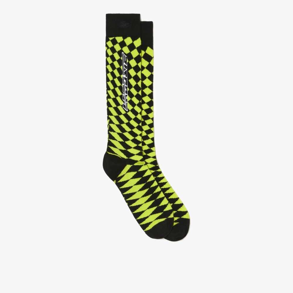 Lacoste Checkerboard Compression Socks Black / Yellow | BWE-247986