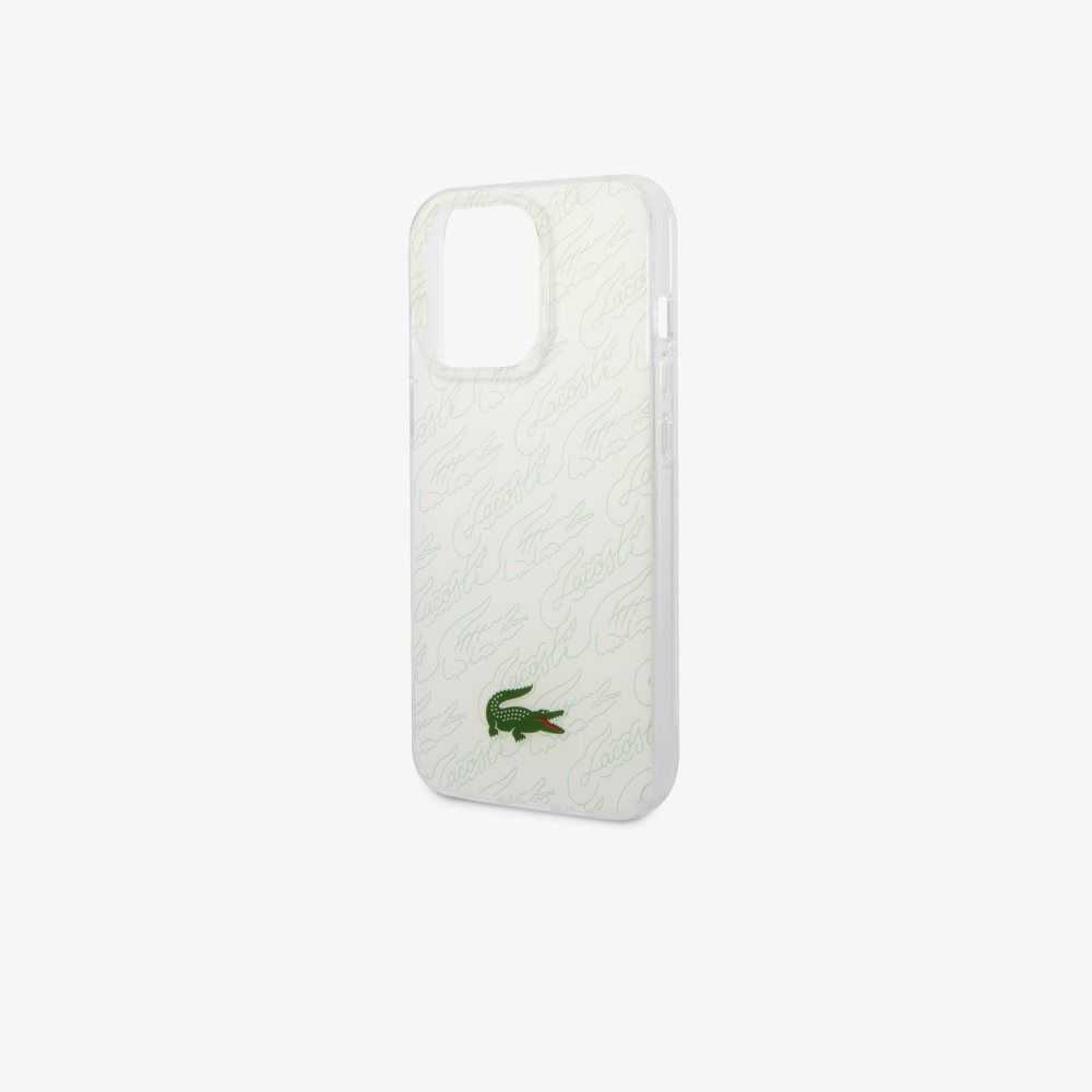 Lacoste Checkerboard Print iPhone 14 Pro Max Case White | MLU-697413